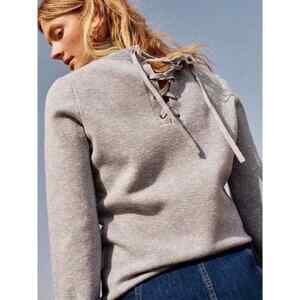 Madewell Sweater Lace Up Back Pullover Fall Winter Ballet Boho Gray Blue Size M